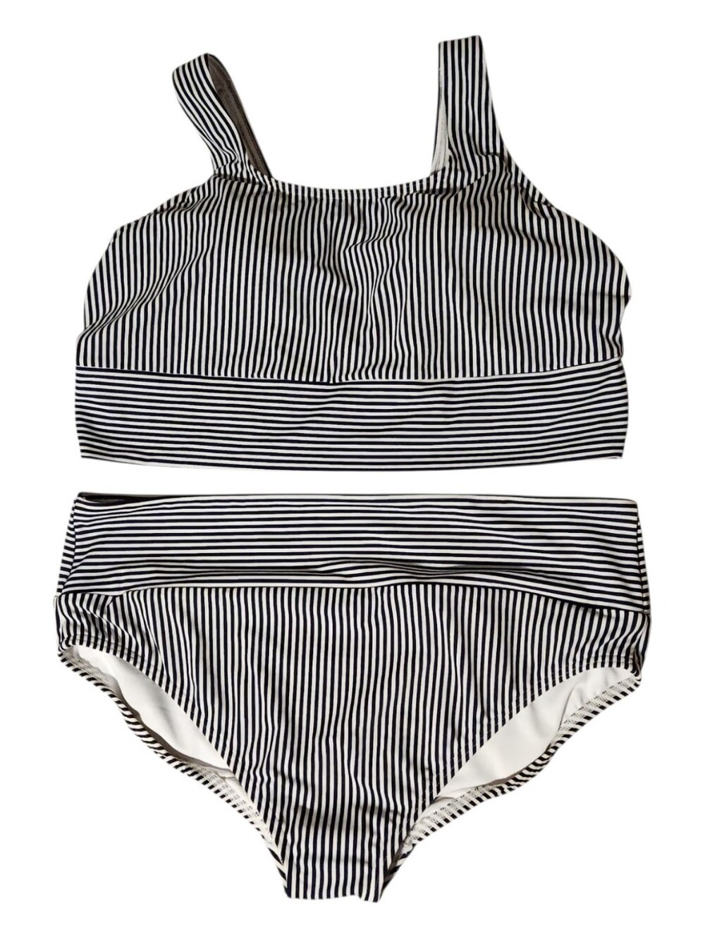 Lands End Womens  Swimsuit Set 1X 16W 18W Navy Blue White Stripe Midkini NWT
